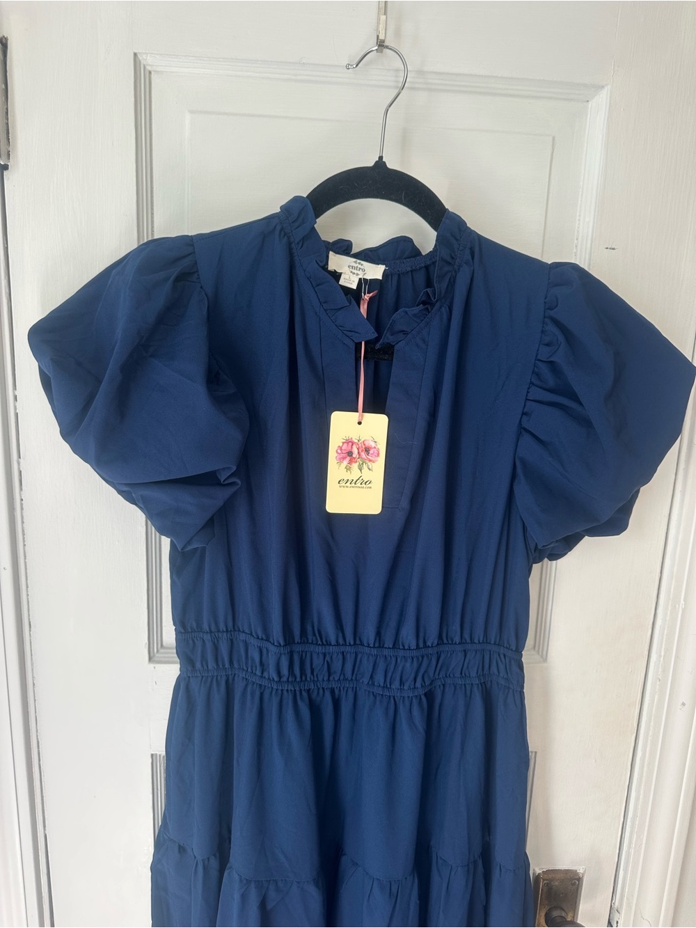 entro Navy Puff-Sleeve Tiered Maxi Dress - Picture 2 of 4
